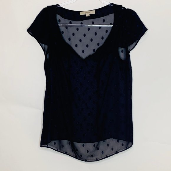 LOFT Tops - Ann Taylor LOFT Navy Sheer Cap Sleeve Blouse
